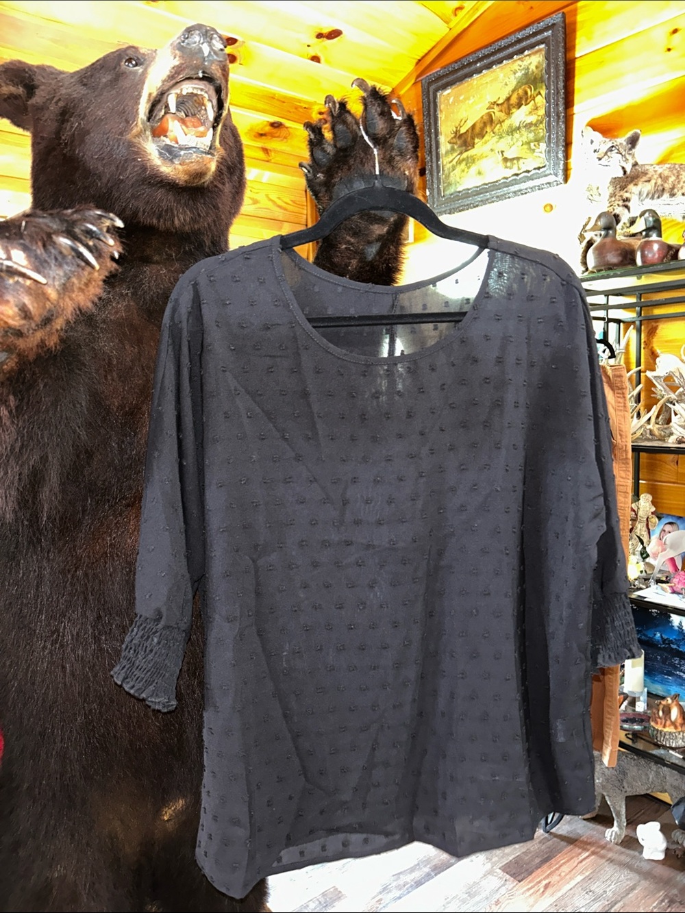 Classic Black Semi-Sheer Textured woman’s shirt